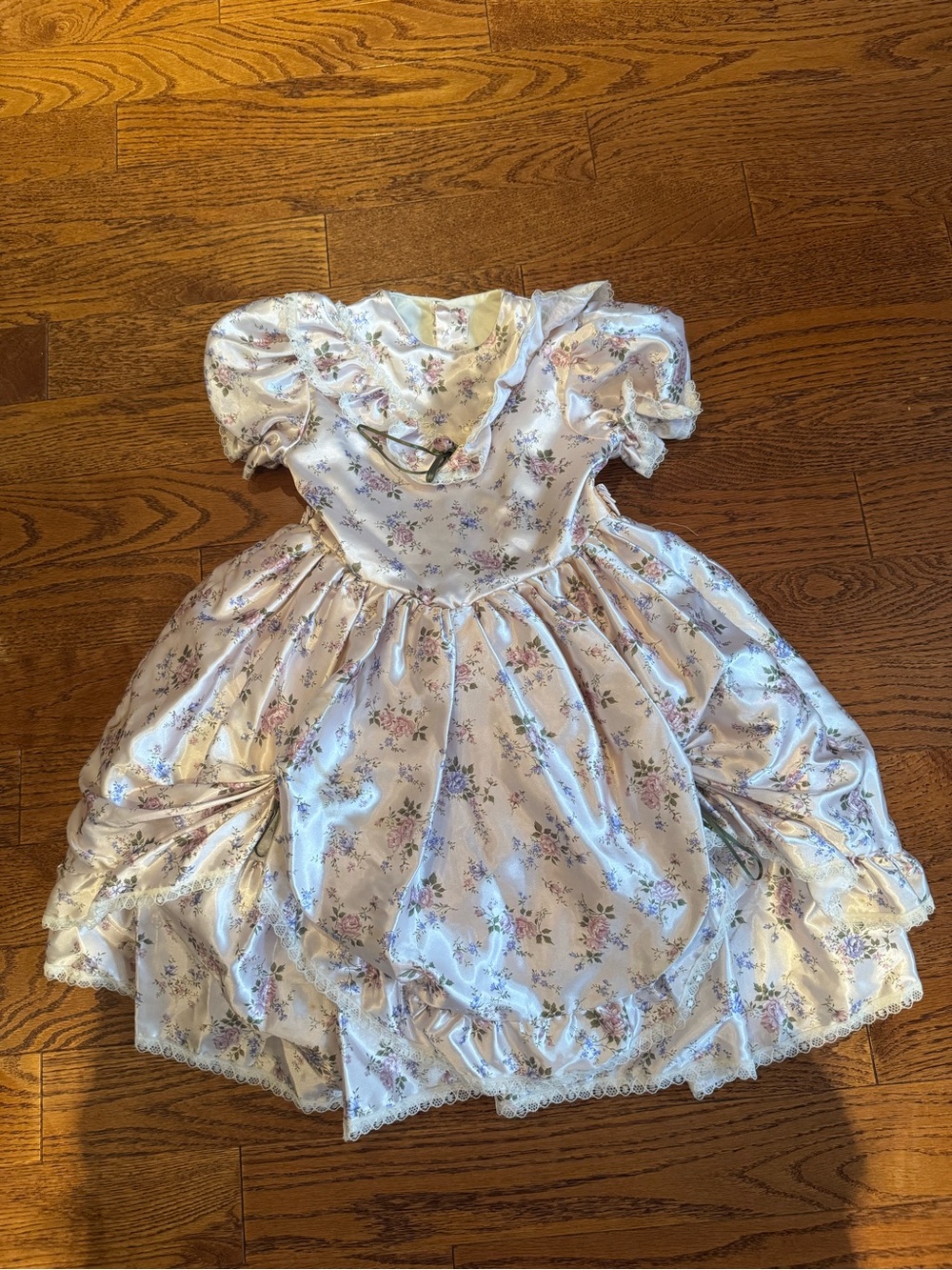 Children's Floral Satin Princess Dress - White and Pastel